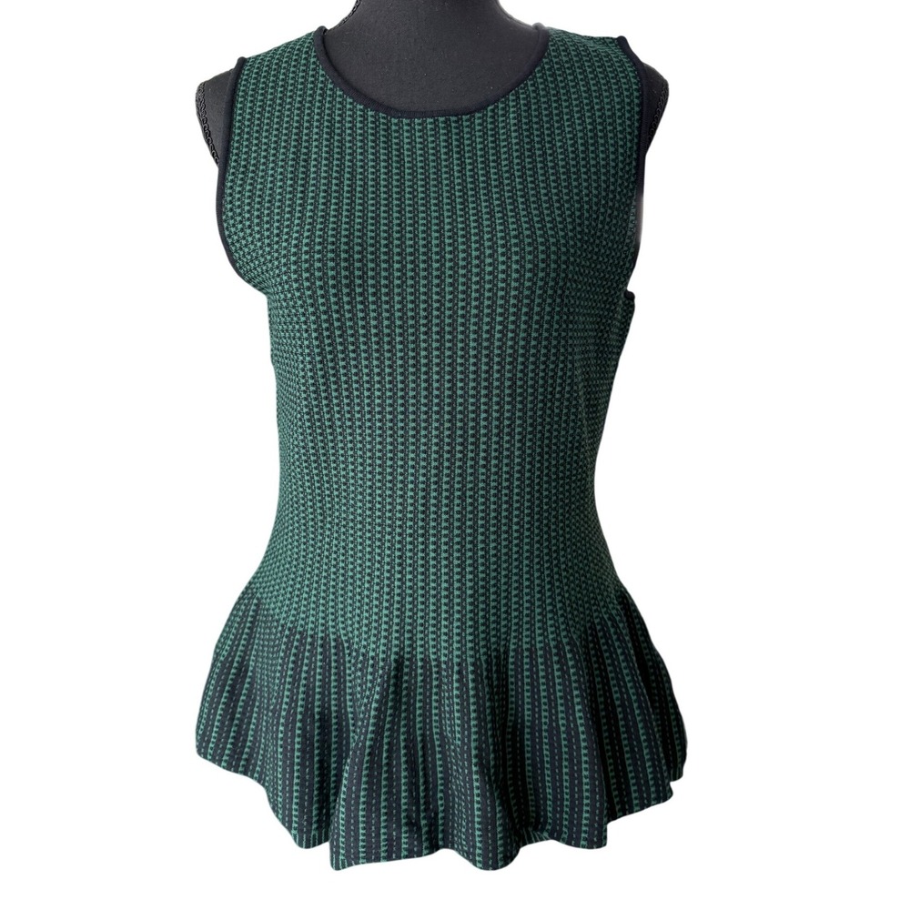Ann Taylor Sleeveless Green Textured Peplum Top